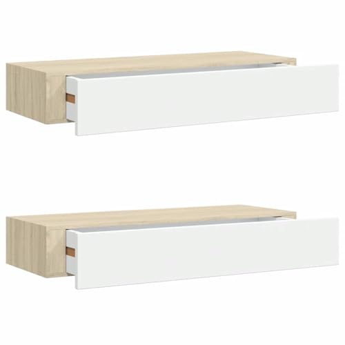 Wandregale mit Schubladen 2 STK, Nachtschrank Wandmontage, Schwebende Aufbewahrungstruhe für Schlafzimmer, Wohnzimmer, Büro, Eichen-Optik Weiß 60x23,5x10cm Wandregale mit Schubladen 2 STK, Nachtschrank Wandmontage, Schwebende Aufbewahrungstruhe für Schlafzimmer, Wohnzimmer, Büro, Eichen-Optik Weiß 60x23,5x10cm von SDWEHO7