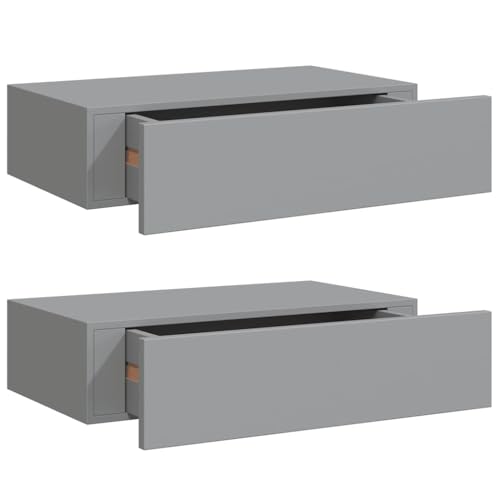 Wandregale mit Schubladen 2 STK, Nachtschrank Wandmontage, Schwebende Aufbewahrungstruhe für Schlafzimmer, Wohnzimmer, Büro, Grau 40x23,5x10 cm MDF Wandregale mit Schubladen 2 STK, Nachtschrank Wandmontage, Schwebende Aufbewahrungstruhe für Schlafzimmer, Wohnzimmer, Büro, Grau 40x23,5x10 cm MDF von SDWEHO7