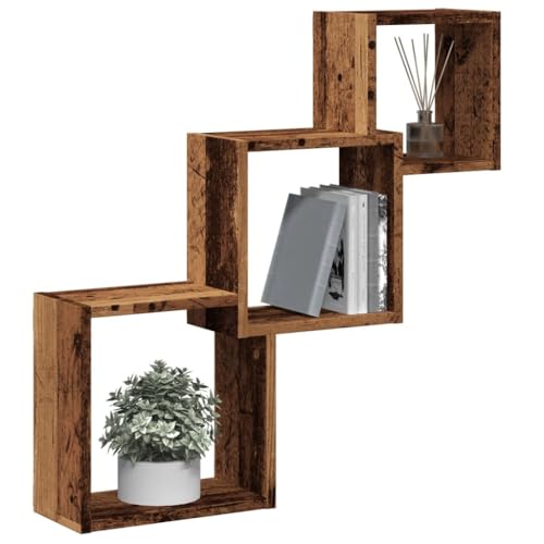 Würfel-Wandregale, Schwebend Hängeregal, Bücherregal, Regale Dekorativ für Wohnzimmer, Schlafzimmer, Arbeitszimmer, Altholz-Optik 68x15x68 cm Holzwerkstoff von SDWEHO7