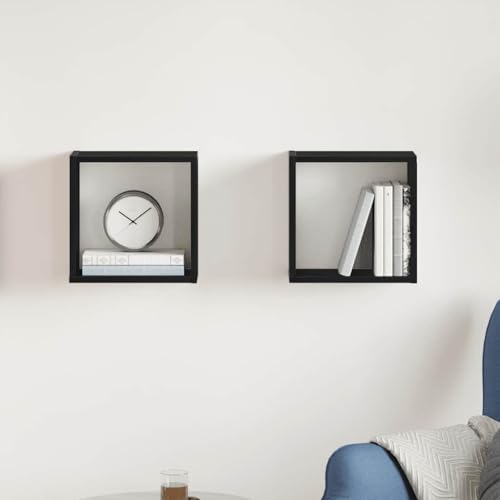 Würfel-Wandregale 2er-Set, Schwebend Hängeregal, Bücherregal, Regale Dekorativ für Wohnzimmer, Schlafzimmer, Büro, Schwarz Eichen-Optik 30x15x30 cm Holzwerkstoff von SDWEHO7