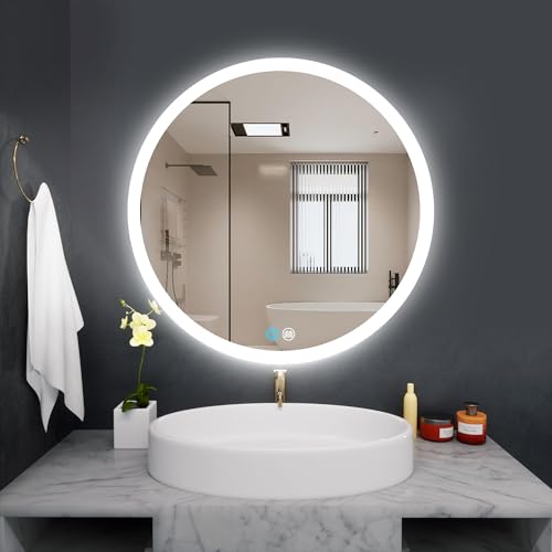 SDXYSTCE Runder Badspiegel mit Beleuchtung, 60cm Rund Badezimmerspiegel Wandspiegel,Spiegel Bad Runder LED mit Touchschalter,Dimmbar 3 Lichtfarben,IP55 Wasserdicht,Anti-Beschlag,Gehärtetes Glas von SDXYSTCE