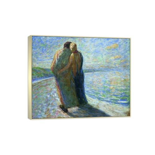 SDYSKKUG Emil Nolde Bild. Berühmte Leinwandbilder Druck auf Leinwand. Paar am Strand. Kunstdruck Reproduktion Fertig zum Aufhängen 48x40cm Champagner Silber Rahmen von SDYSKKUG