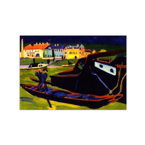 SDYSKKUG Ernst Ludwig Kirchner Kunstdruck Bild auf Leinwand. Berühmte Leinwandbilder für Wohnzimmer. Boote auf Elbe bei Dresden. Reproduktion 85x60cm Ungerahmt von SDYSKKUG
