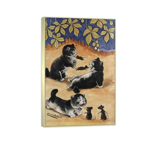 SDYSKKUG Louis Wain Leinwandbilder für Wohnzimmer. Berühmte Bild auf Leinwand. Kätzchen-Spielzeit. Kunstdruck Gemälde Reproduktion 105x70cm Silber Rahmen SDYSKKUG Louis Wain Leinwandbilder für Wohnzimmer. Berühmte Bild auf Leinwand. Kätzchen-Spielzeit. Kunstdruck Gemälde Reproduktion 105x70cm Silber Rahmen von SDYSKKUG