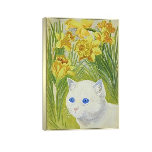 SDYSKKUG Louis Wain Leinwandbilder für Wohnzimmer. Berühmte Bild auf Leinwand. Katze unter Narzissen. Kunstdruck Gemälde Reproduktion 120x80cm Silber Rahmen SDYSKKUG Louis Wain Leinwandbilder für Wohnzimmer. Berühmte Bild auf Leinwand. Katze unter Narzissen. Kunstdruck Gemälde Reproduktion 120x80cm Silber Rahmen von SDYSKKUG