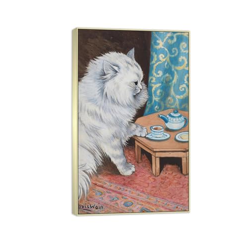SDYSKKUG Louis Wain Leinwandbilder für Wohnzimmer. Berühmte Bild auf Leinwand. Nachmittagstee. Kunstdruck Gemälde Reproduktion 80x50cm Silber Rahmen SDYSKKUG Louis Wain Leinwandbilder für Wohnzimmer. Berühmte Bild auf Leinwand. Nachmittagstee. Kunstdruck Gemälde Reproduktion 80x50cm Silber Rahmen von SDYSKKUG