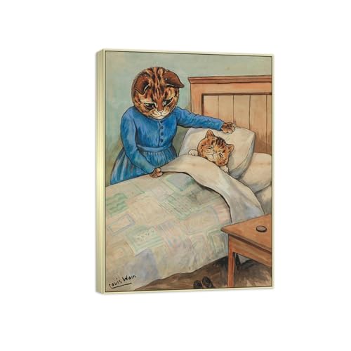 SDYSKKUG Louis Wain Leinwandbilder für Wohnzimmer. Berühmte Bild auf Leinwand. Schlafenszeit. Kunstdruck Gemälde Reproduktion 100x70cm Silber Rahmen SDYSKKUG Louis Wain Leinwandbilder für Wohnzimmer. Berühmte Bild auf Leinwand. Schlafenszeit. Kunstdruck Gemälde Reproduktion 100x70cm Silber Rahmen von SDYSKKUG