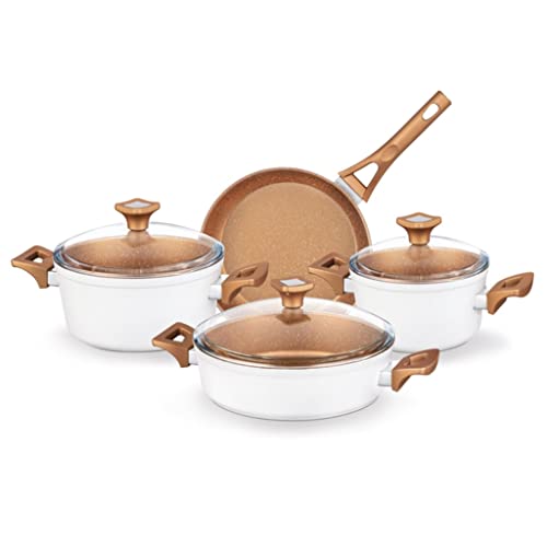 SDdPulse Solid 4 Pfannen 7-teiliges Set Antihaft-Pfanne Auflaufform Milchtopf Granitoptik Kochgeschirr Set mit Glasdeckel SDdPulse Solid 4 Pfannen 7-teiliges Set Antihaft-Pfanne Auflaufform Milchtopf Granitoptik Kochgeschirr Set mit Glasdeckel von SDdPulse