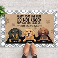 Personalisierte Hunde Fußmatte, Verrückte Leben Hier, Hunde-Liebhaber-Geschenk, Lustige Willkommens-Matten-Hund, Hund-Vati-Geschenk von SDesignOD
