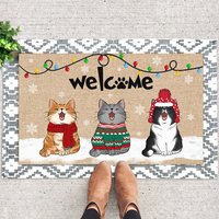 Personalisierte Katzen-Fußmatte, Lustige Katzen-Willkommensmatte, Katzen-Weihnachts-Fußmatte, Weihnachtsdekoration, Haustürmatte, Individuelle von SDesignOD