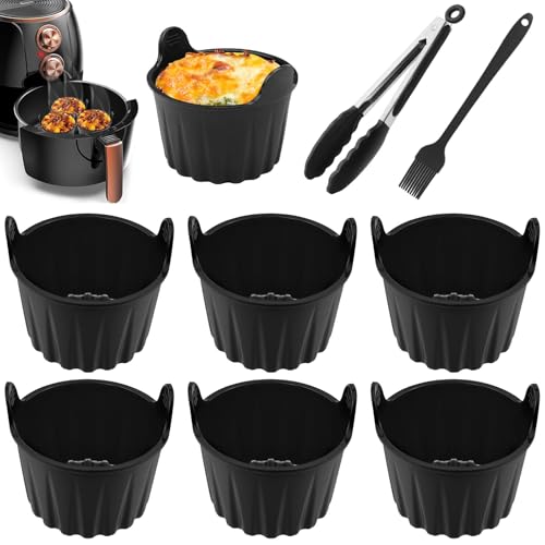 SDwfxd Heißluftfritteuse Auflaufförmchen Set, 6 Stück Muffinförmchen Backformen mit Küchenzange und Silikonpinsel, Air Fryer Eierformen für Luftfritteuse, Backofen SDwfxd Heißluftfritteuse Auflaufförmchen Set, 6 Stück Muffinförmchen Backformen mit Küchenzange und Silikonpinsel, Air Fryer Eierformen für Luftfritteuse, Backofen von SDwfxd