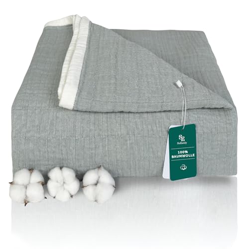 SE SOFTEXLY Kuscheldecke Baumwolle 100%, 4-lagige Weiche Kuscheldecke Musselin Tagesdecke, Bett-Überwurf Baumwolldecke Sofadecke Wohndecke für Ganze Saison als Sofaüberwurf Türkis Blanket 150x200cm von SE SOFTEXLY