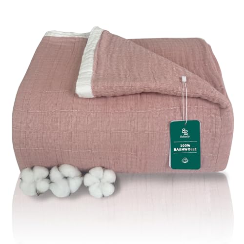 SE SOFTEXLY Kuscheldecke Baumwolle 100%, 4-lagige Weiche Kuscheldecke Musselin Tagesdecke, Bett-Überwurf Baumwolldecke Sofadecke Wohndecke für Ganze Saison als Sofaüberwurf Orange Blanket 230x260cm von SE SOFTEXLY
