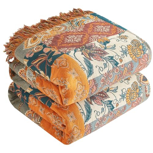 SESoftexly Tagesdecke,doppelseitige Boho-Decke,Baumwolldecke mit Fransen(Patchwork-Blume,150X200cm) von SE SOFTEXLY