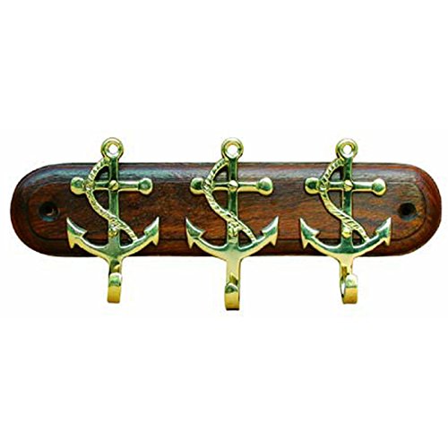 Schlüsselbrett mit 3 Ankerhaken aus Holz/Messing von SEA-CLUB Handels-GmbH