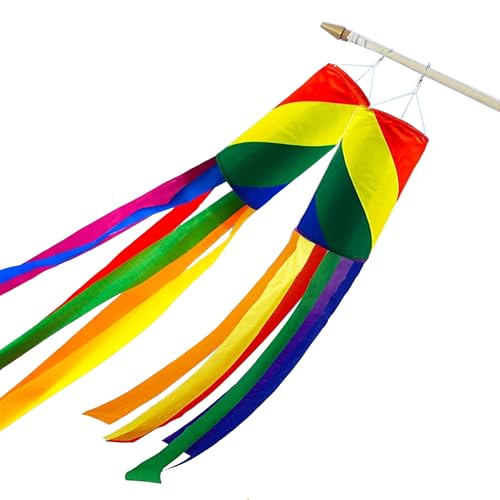 SEABABOO 2 Stück Windsock Regenbogen Windsäcke Regenbogen Flagge Windsack Ø13CM L-100CM Farbenfrohes Windspiel Wetterfeste Außendeko für Garten Balkon Terrasse Baum (Farbig, 2) von SEABABOO