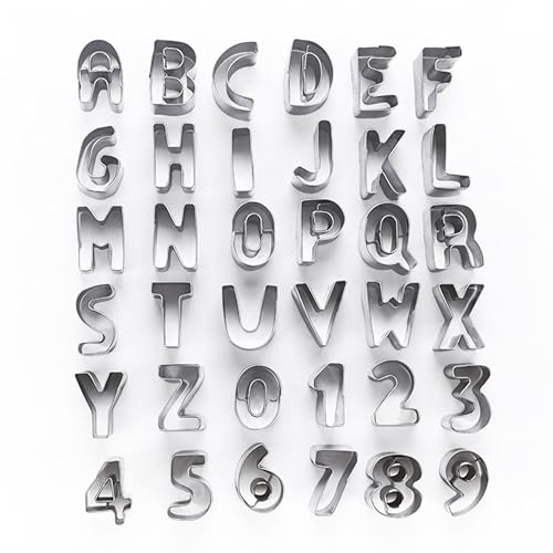 SEABABOO 36 Stück Ausstecher Zahlen und Buchstaben Cookie Cutter Buchstaben Ausstechformen Zahlen Kekse Ausstechform Buchstaben Plätzchen Ausstecher Zahlen Keksausstecher Edelstahl für Kekse Fondant von SEABABOO