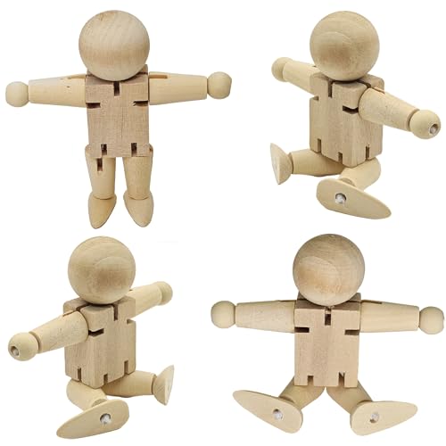 SEABABOO Holzfiguren Zum Bemalen Figuren Holz Klein Holzfiguren 4 Stück 8Cm Holzpüppchen Holzmännchen Klein Unvollendete Holzfiguren Holz Figuren für Diy Bemalen Basteln von SEABABOO