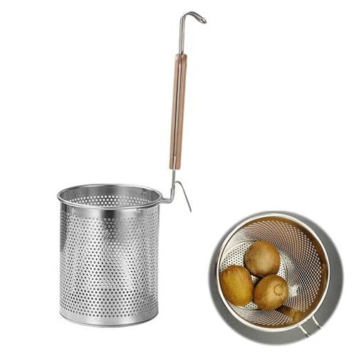 SEABABOO Lebensmittelsieb Aus Edelstahl Durchmesser 12CM NudelsiebEdelstahl Mit Holzgriff Teigtaschen-Nudelsieb Lebensmittel Sieb Edelstahl Zum Spülen Von Nudeln Obst Pasta Nudeln (Silber, 12CM) von SEABABOO