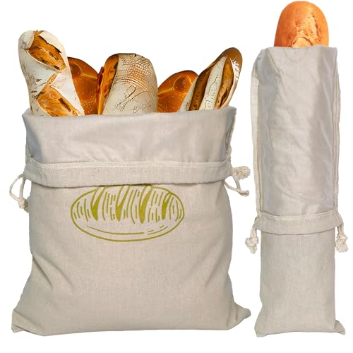 SEABABOO Leinen Brotbeutel 34X44Cm und Langer Brotbeutel 15X66Cm Premium Brotbeutel Mit Kunststofffutter Brotsack Leinen Frischhalten Wiederverwendbar Brottüten für Brotaufbewahrung Picknick von SEABABOO