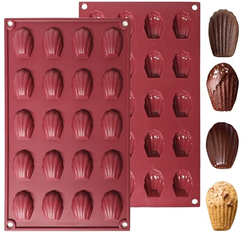 SEABABOO Madeleine Silikonform 20 Cavity 2 Stk Madeleine Silikon Formen Madeleine Kuchenform Antihaftbeschichtung Muschelförmige Backform für Kuchen Schokolade Süßigkeiten Kekse von SEABABOO
