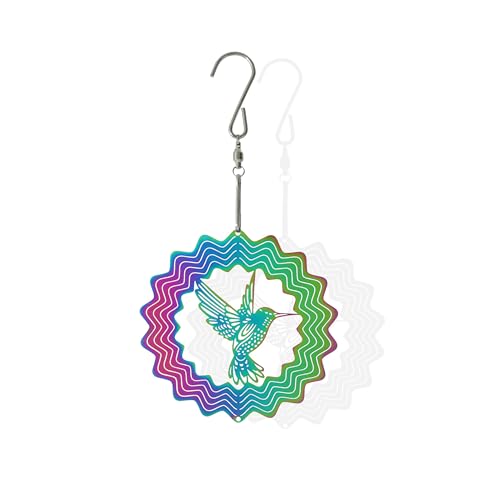 SEABABOO Metall Windspiel 10 cm Leichtdrehendes Windmobile Mit Brillanten Farben Und Hummingbird Mustern Hängende Metallkunst Windspiele Windspinner für Garten Draußen Dekorationen von SEABABOO