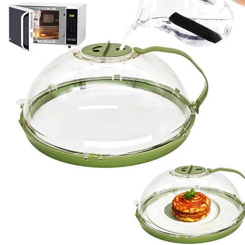 SEABABOO Mikrowellen Abdeckung 26 cm Hitzebeständig 200 °C Transparent Microwellenabdeckungen Mit Griff Abdeckhaube Mikrowelle Mit Umleitungsrinne Mikrowellenhaube Spritzschutz (Grün, 26CM) von SEABABOO