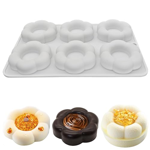 SEABABOO Silikonform Blütenblatt Backform Blütenform Silikonformen Zum Backen Antihaft Blütenblatt Mousse Silikonform Kleine Runde Backform für Schokolade Mousse Kuchen Backen Brot (weiß, 6x1.8CM) von SEABABOO
