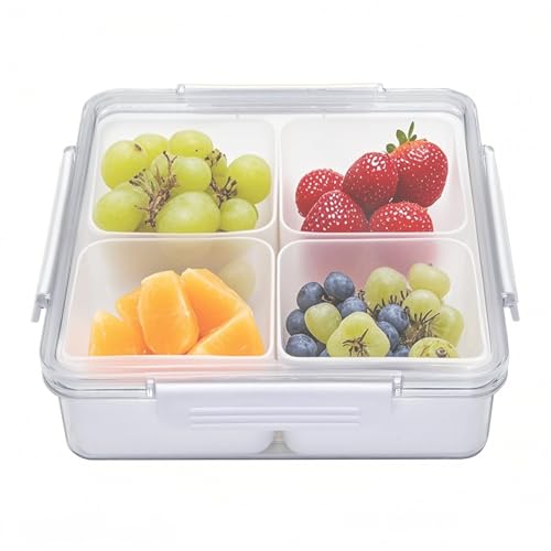 SEABABOO Snackteller Premium Weiß Snackbox, Verdicktes Snack Tablett Mit Separatem Abnehmbarer Fächern, Snack Teller Aufbewahrungsbox Mit Deckel, Snackschale für Nüsse Früchte Kekse (20X20X6.5CM) von SEABABOO