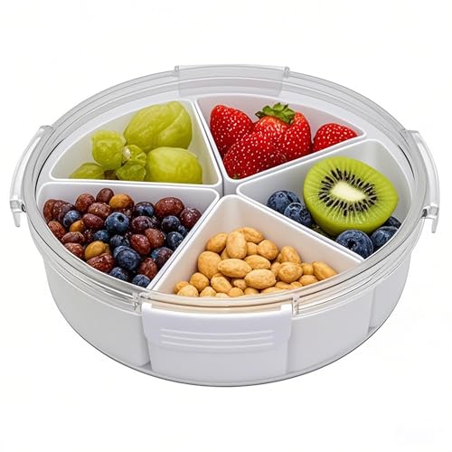 SEABABOO Snackteller Premium Weiß Snackbox, Verdicktes Snack Tablett Mit Separatem Abnehmbarer Fächern, Snack Teller Aufbewahrungsbox Mit Deckel, Snackschale für Nüsse Früchte Kekse (26X26X7.5CM) von SEABABOO