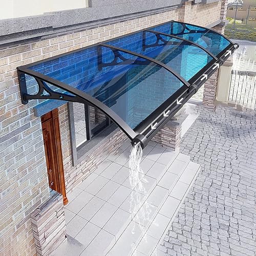 Moderne Vordach Haustür Überdachung mit Großem Waschbecken, Wetterfeste Türvordach, Türüberdachung aus Aluminium und Polycarbonat, für Garage Balkon Fenster-Blau-80x300cm/32 x118 von ＳＥＡＦＩＯＺ