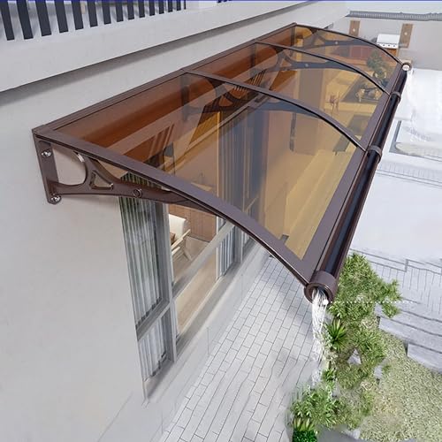 Moderne Vordach Haustür Überdachung mit Großem Waschbecken, Wetterfeste Türvordach, Türüberdachung aus Aluminium und Polycarbonat, für Garage Balkon Fenster-braun-100x130cm/39 x32 von ＳＥＡＦＩＯＺ