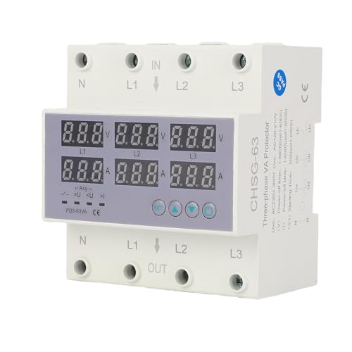 AC 390‑500 V Leistungsmesser 3 Phasen DIN Schienen Voltmeter Amperemeter Automatischer Überspannungs Überstromschutz Digitaler 3 Phasen Energiemesser (63A) von SEAFRONT