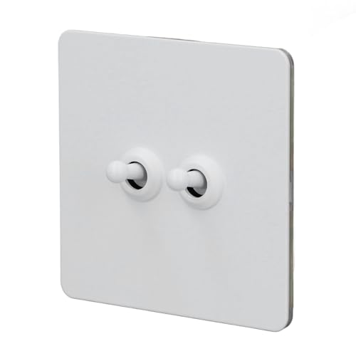 Doppelpoliger Kippschalter, Edelstahlplatte, 2 Gang 2 Wege, AC250V, Minimalistisches Weiß, Isolierte PC-Basis, für den Heim- oder Bürogebrauch von SEAFRONT
