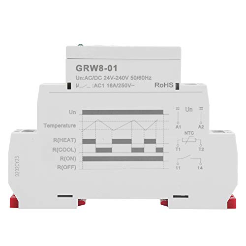 GRW8-01 Temperaturüberwachungsrelais Temperaturüberwachung mit LN-Sonde, Stromanschlussüberwachung, LED-Anzeige für Hohe/niedrige Temperatur -15 ℃ ~ 45 ℃ von SEAFRONT