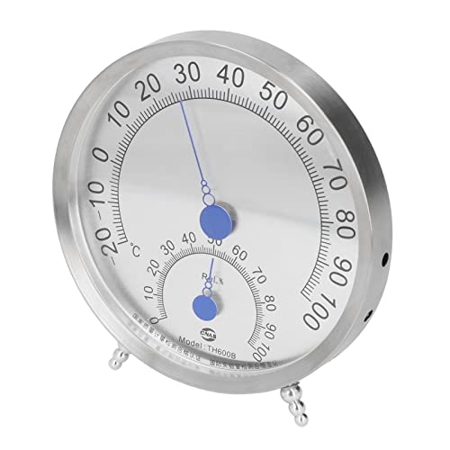 Rundes Thermometer, Edelstahl-Thermometer für den Außenbereich, groß, Stahl, Außenthermometer, Hygrometer, Wasserdicht, Großes Wetterthermometer, Hitzebeständig (mit Halterung) von SEAFRONT