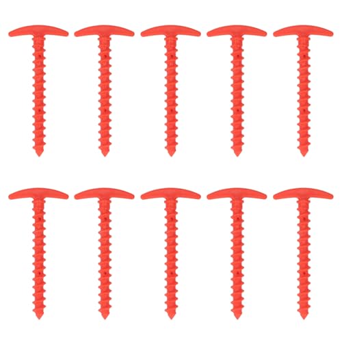 SEAFRONT 10pcs Kunststoffzelteinsätze T Form Zeltstifte 5,7 Zoll Anker Sehensschiffe Spiralerdespitzen Camping Stakes für Schutzplanen Planen (Rot) von SEAFRONT