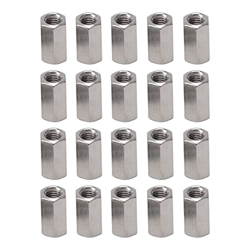SEAFRONT 20pcs Silber M5 Hex -Kupplungsmutter -Kit Edelstahl -Gewindestangennüsse Innenmuttern mit Langen Dünnen Gewindestangen mit 6 Seiten von SEAFRONT