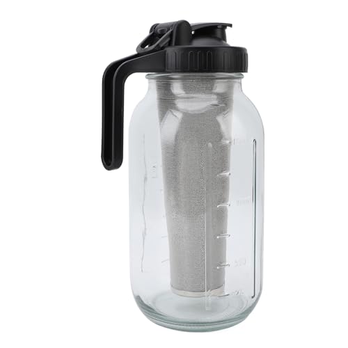 SEAFRONT Kalter Brauer Kaffeemaschine Jar Edelstahl Filter Dicker Glaskrug Spout Deckel für Home Office Getränk Kaffee Schwarz Schwarz (2000ml) von SEAFRONT