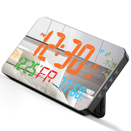 Tuya WiFi -Desktop -Taktkalender mit Digitalem LED -Display, Innentemperatur- und Luftfeuchtigkeitsmonitor, Alarm, Fernansicht, Autokalibrierung, 4 -Level -Helligkeit (ORANGE) von SEAFRONT