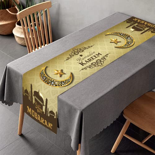 Eid Mubarak Tischläufer Ramadan Mubarak Tischdecke, Tischdecke, Moscheenmuster, islamische Dekoration für Ramadan, Zuhause, Esstisch, Dekoration, 180 x 35 cm (Gold) von SEAHUI