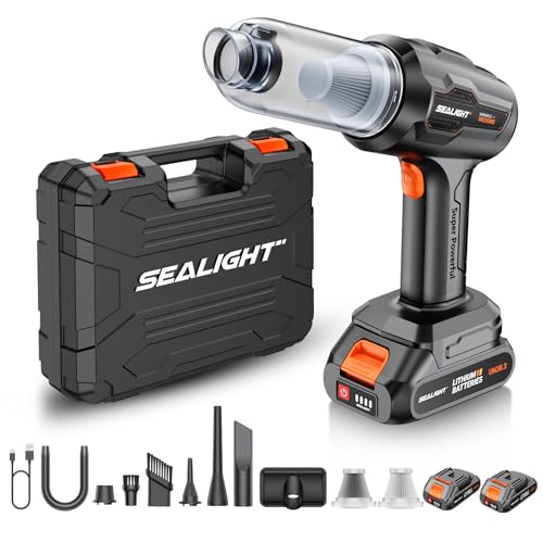 SEALIGHT Handstaubsauger,21000Pa 9-in-1 Handstaubsauger Akku,Superstarke Saugkraft, Autostaubsauger mit Aufbewahrungsbox für Auto, Haus, Büro und Tierhaarreinigung (Schwarz) von SEALIGHT