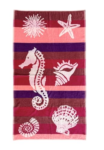 Samoa Gestreiftes Strandtuch, 100 % Baumwoll-Frottee, 90 x 165 cm, Strandtuch (Rosa) von Seamar