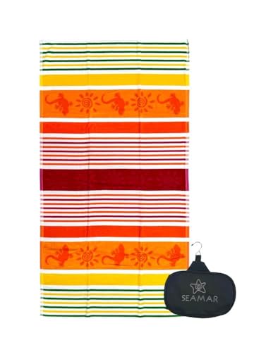 Strandtuch Crazy Geko gestreift, 90 x 165 cm, 100 % Baumwoll-Frottee, Strandtuch, mehrfarbig von Seamar