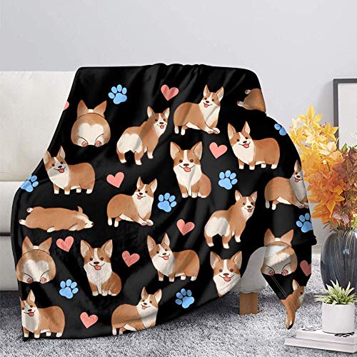 SEANATIVE Cartoon Corgi & schwarze Decke für Erwachsene und Kinder, bequemer Überwurf, Tierdecke für Sofa/Couch/Wohnzimmer, Größe 3XL von SEANATIVE