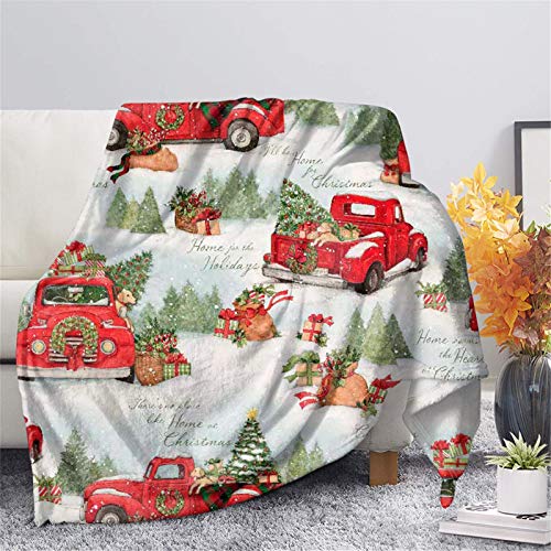 SEANATIVE Red Truck mit Weihnachtsbaum Labrador Hund bedruckte Weihnachts-Decke für Bett - Ultra weiche und flauschige Decken Plüsch Flanell Winter Steppdecke - 3XL von SEANATIVE