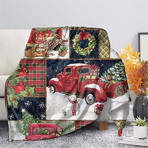 SEANATIVE Roter Buffalo Plaid Red Truck Weihnachtsbaum Labrador Hund Druck Winter Urlaub Dekor Weihnachtsdecke super weich warm flauschig Überwurf Decke für Sofa Couch 3XL von SEANATIVE