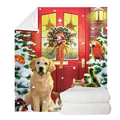 SEANATIVE Weihnachts-Wohnkultur-Überwurfdecke, Motiv: Labrador, 3 Schneeflocken, bedruckt, warm, gemütlich, flauschig, Plüsch, Klimaanlage, Steppdecken, 2XL von SEANATIVE