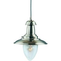 Searchlight Fisherman - 1 Light Dome Deckenanhänger Satin Silber, Seed Glass, E27 von SEARCHLIGHT