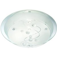 Searchlight Flush - 1 Light Flush Deckenleuchte Frosted Patterned Mirror Glass mit klaren Perlen, E27 von SEARCHLIGHT